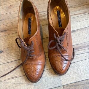 Ralph Lauren Brown Leather Wingtip Lace-Up Ankle Booties